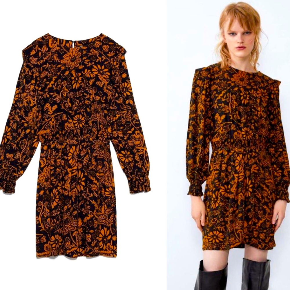 Floral Black and Orange Zara Dress